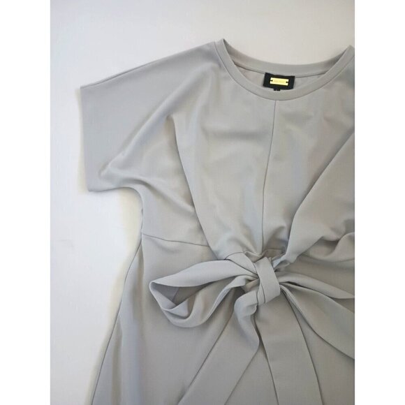 Alexia Admor Ricki Midi Dress Size L Gray Tie Dolman Sleeve Side Slits Scuba - Picture 7 of 16